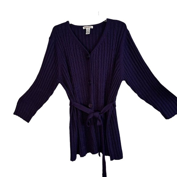 Silhouettes Women's 3X Purple Knit Cardigan w/Belt Acrylic & Ramie Blend - Picture 3 of 10